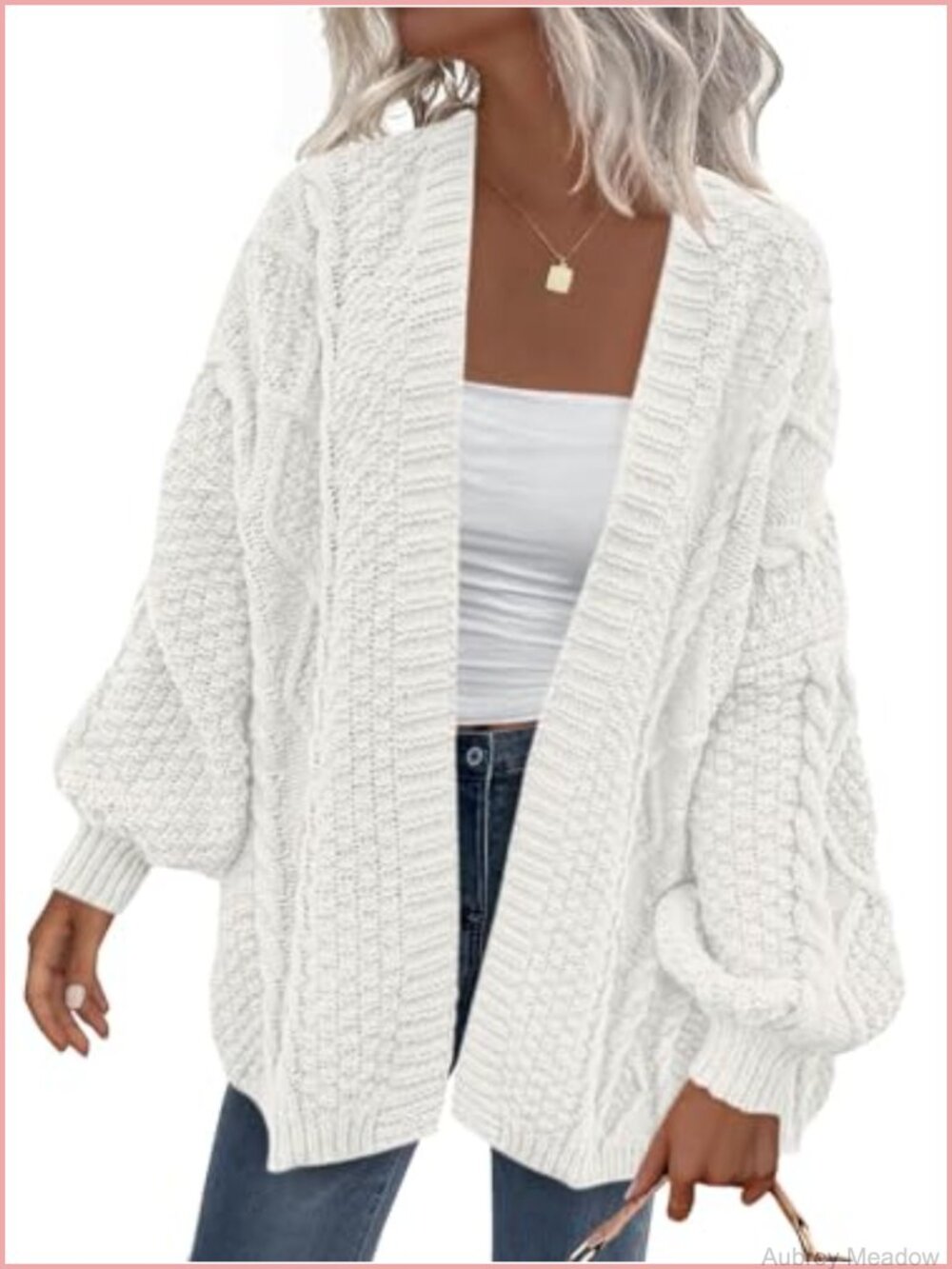 Women's Chunky Cable Knit Open Front Long Sleeve Cardigan Sweater Oversized